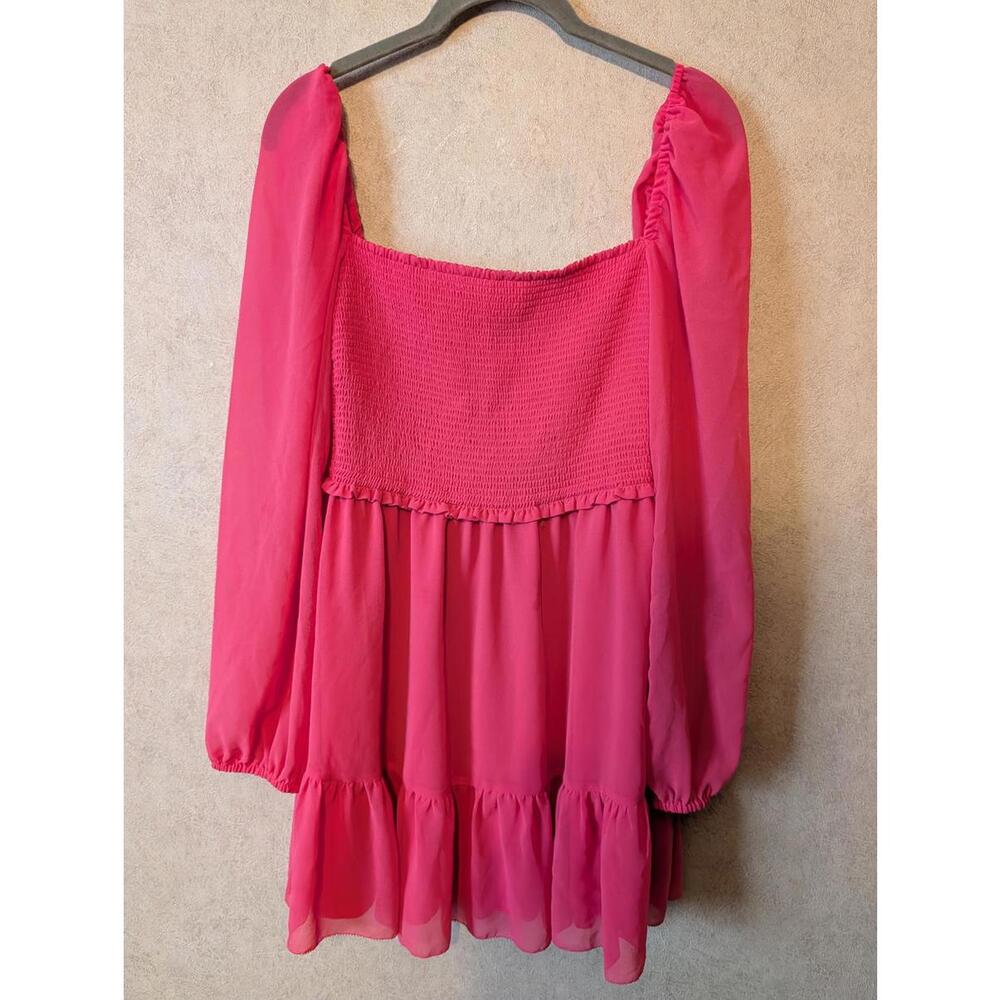 WILFRED Aritzia hot pink long sleeve tiered mini dress sz M
